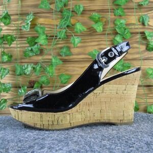 Franco Sarto Women's Carnival Black Synthetic Cork Wedge Sandals 7.5M